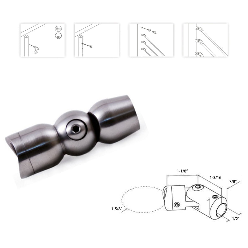 E0074 Pivotable Round Bar Connector for Round Newel Post Staircase