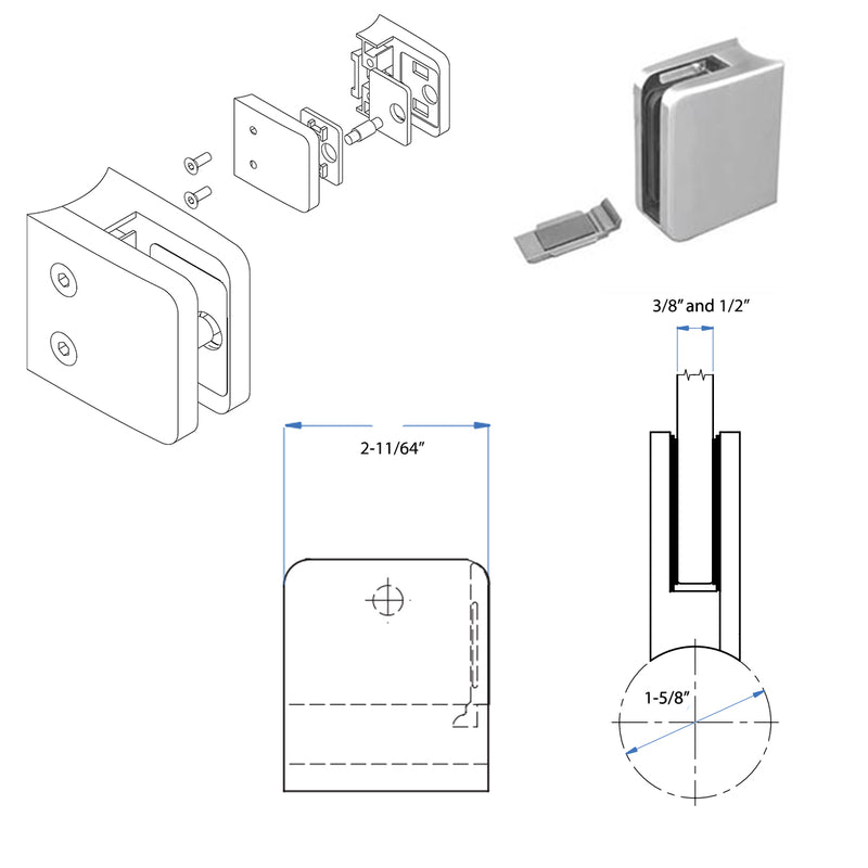 Stainless Steel Glass Clamp with Flat Plate for Round Newel Post