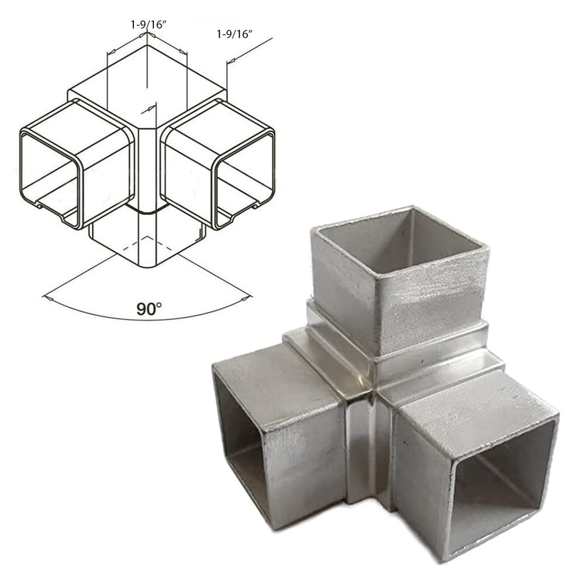 Stainless Steel E4723 3-Way Corner Fitting for Square Railing