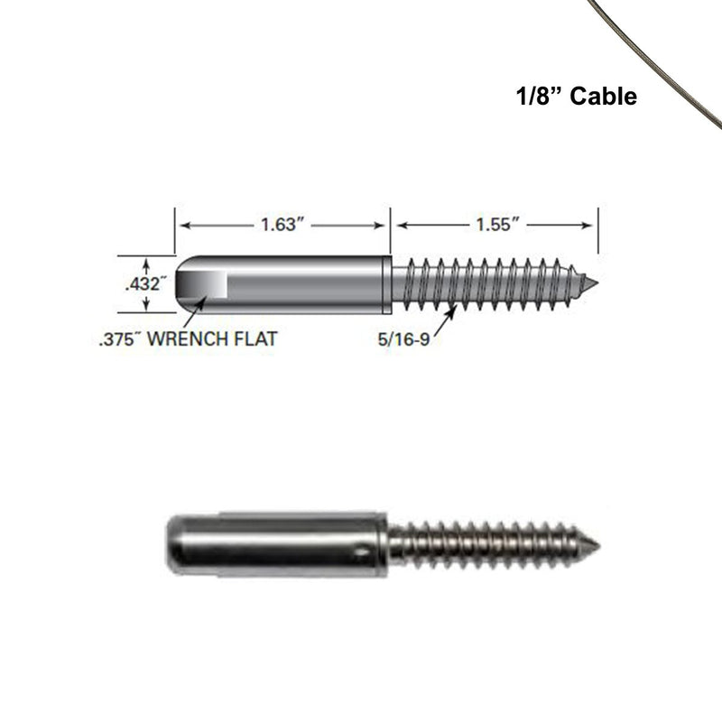 Stainless Steel Swagless Cable End Lag Screw